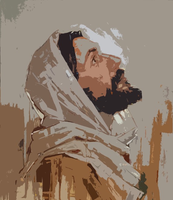 Jesus looking up toward heaven and praying.